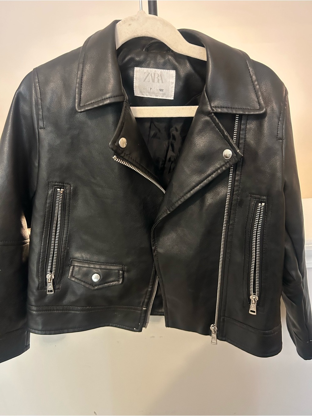 Zara Girls Black Faux Leather Moto Jacket